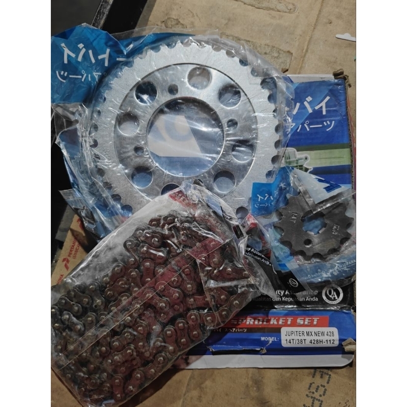 Gear set Jupiter MX, Rantai roda motor Jupiter MX, Gear paket Jupiter MX, Chain kit Jupiter MX, KUAL