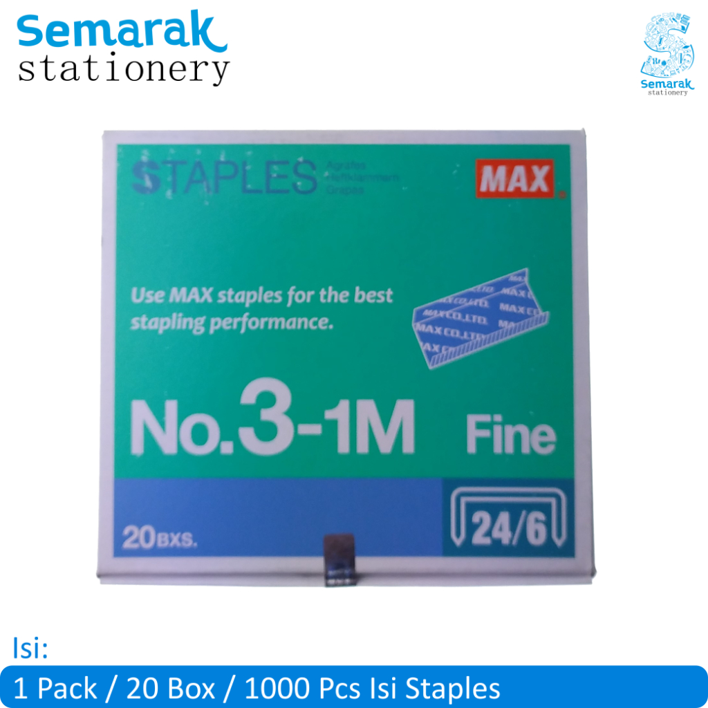

Max 3-1 M Staples Isi Stapler No. 3 - 24/6 [1 Pack / 20 Pcs]