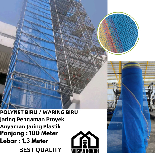 POLYNET / WARING / JARING BIRU PENGAMAN BANGUNAN PROYEK 100M X 1,3M MURAH BERKUALITAS