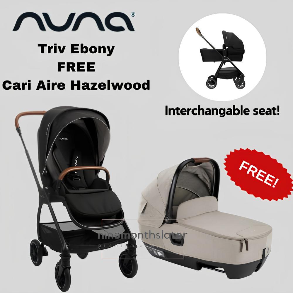 Nuna Triv Ebony 2021 FREE Cari Aire Hazelwood - Kereta Dorong Stroller Anak Bayi Baby Traveling Prom