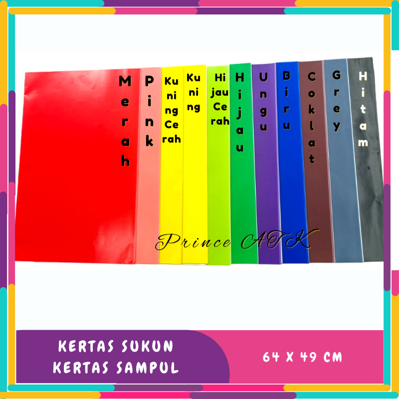 

[5 PCS] KERTAS SUKUN SUKUNG / SAMPUL BUKU WARNA UKURAN 62 x 48 CM