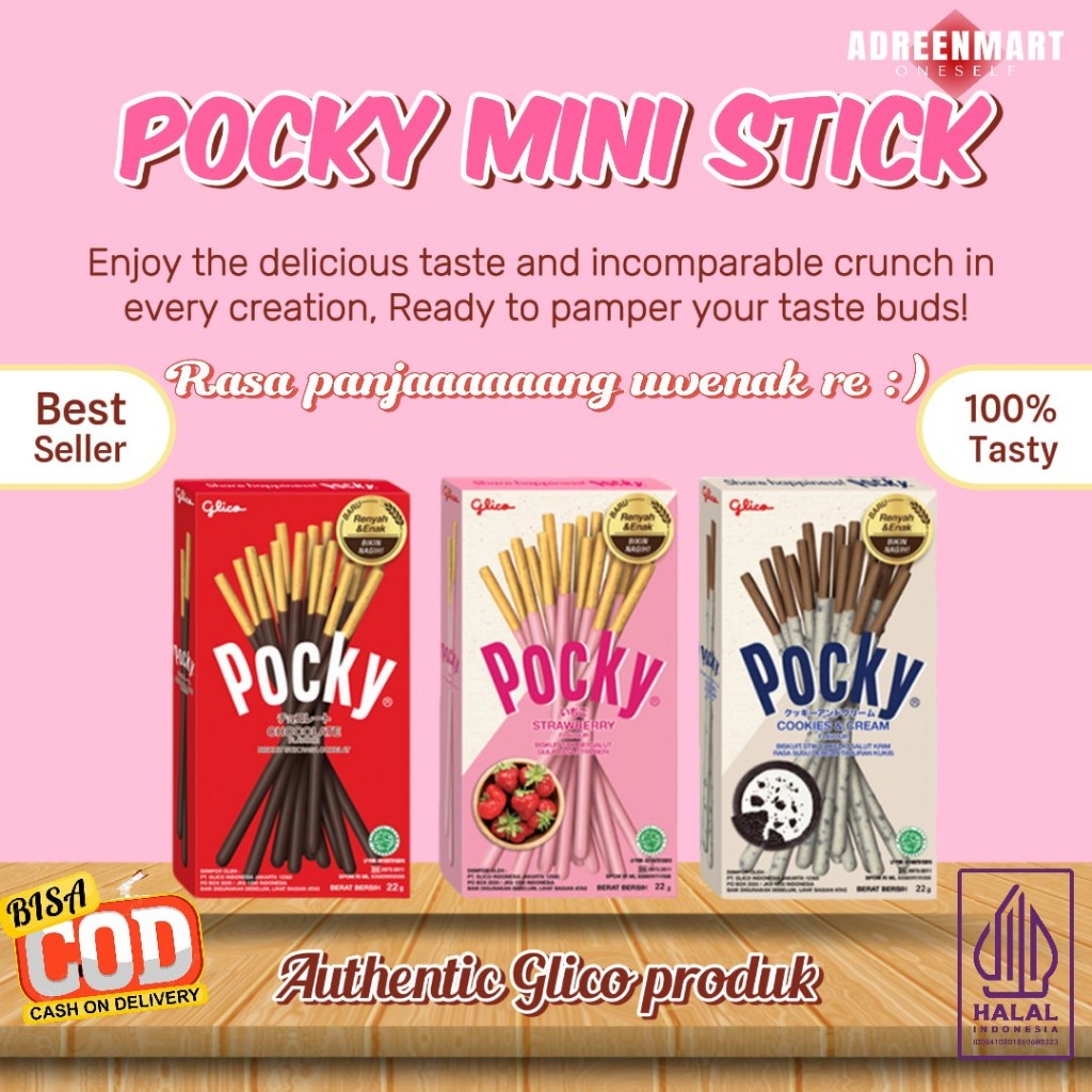 

[ 100% best seller ] Glico Pocky Mini Stick Chocolate Strawberry Cookies Cream 22 gr