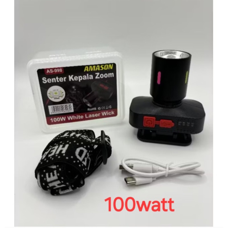 SENTER KEPALA LED ZOOM 100W / CAHAYA SUPER TERANG / JARAK JAUH LASER