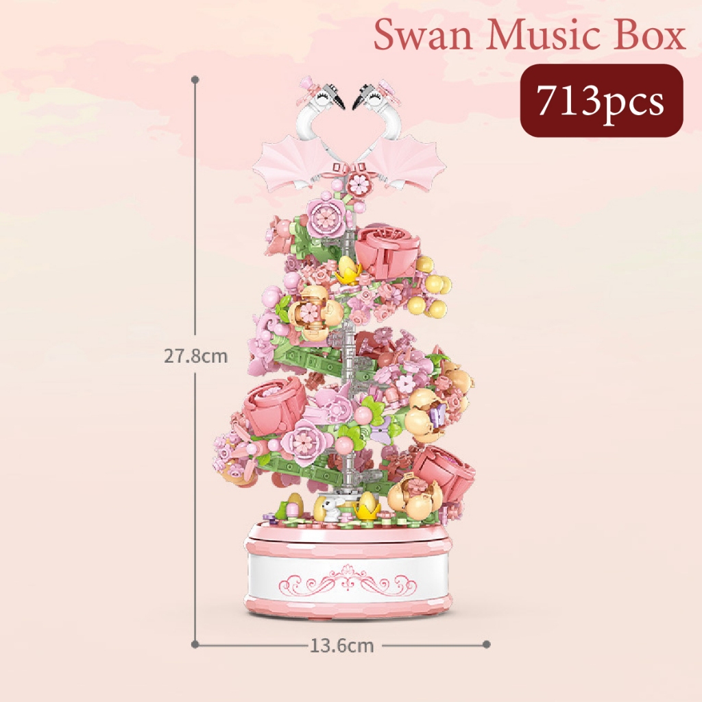 Brickers - Lele music box Puzzle Block Balok Susun Swans