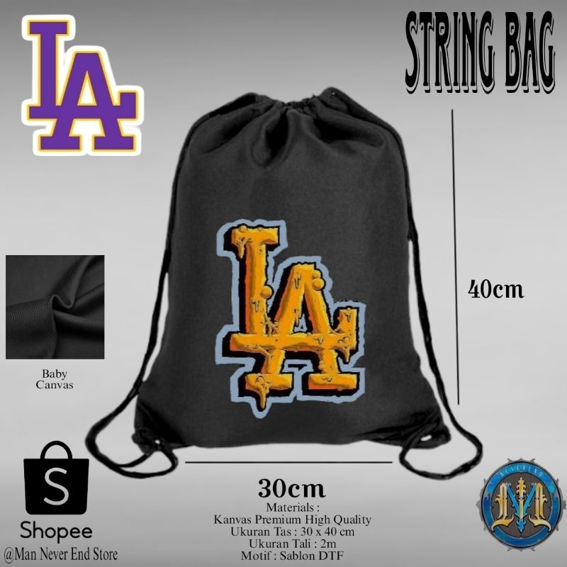 String Bag Kanvas Twill Distro LA Dodgers Los Angeles / Tas Tali Serut Gymsack Baby Canvas Twill Dis