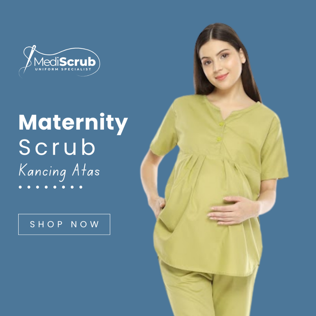 MEDISCRUB - New Maternity Scrubs Kancing Atas Baju Jaga Dokter Perawat Hamil Medical Uniform