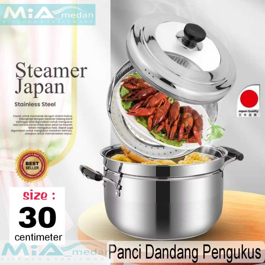 𝐌𝐢𝐀 Panci Kukus Dandang Steamer JAPAN JUMBO 30cm / 10 liter 2 Susun Stainless Steel Bakpao Siomay Ku