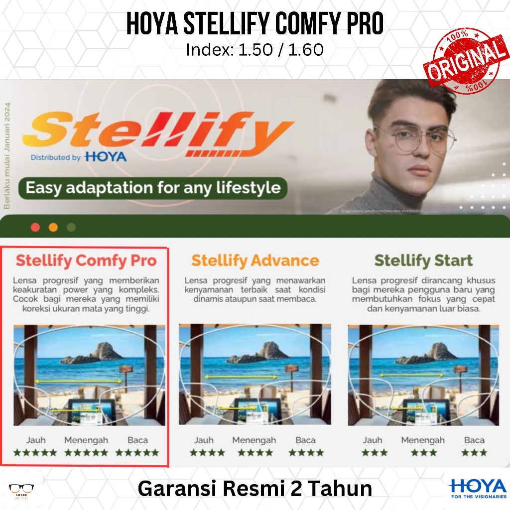 Lensa Kacamata Progresif Hoya Stellify Comfy Pro Original Japan