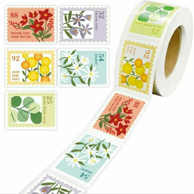 

50 Pcs Sticker Label Thank You/Ucapan Terima Kasih Model Perangko Ukuran 3cm X 4cm