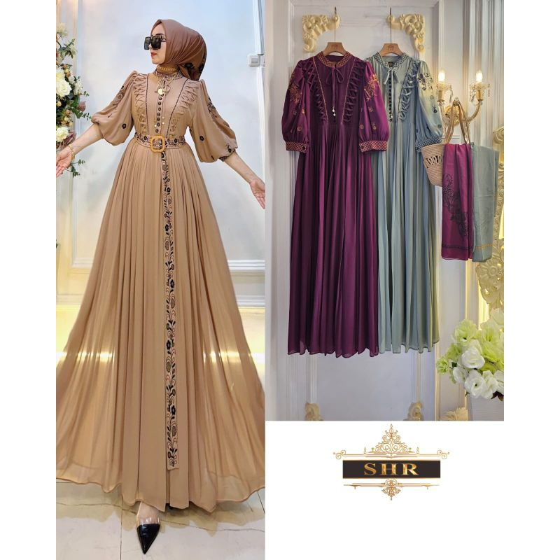 Gamis SHR Original -  Gamis Ceruty Black Bordir