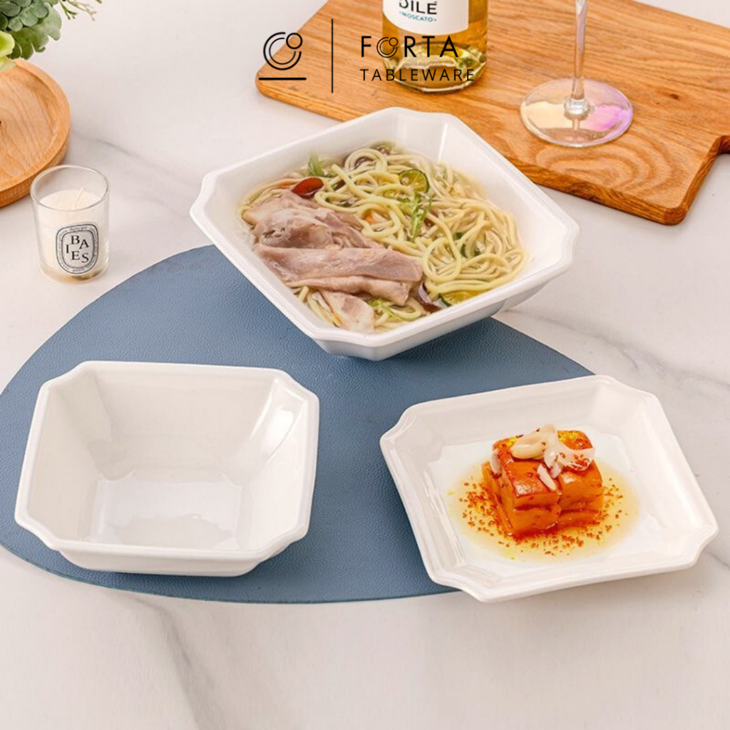 FORTA Mangkok Keramik Segi Tumpul / Mangkok Keramik Saji Restoran / (18 cm|22 cm)