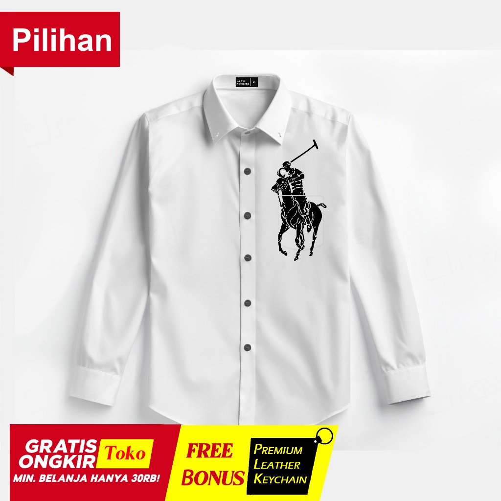 LVN - Kemeja Motif POLO Ralph Lauren Kemeja Motif Lengan Panjang Kemeja pria Wanita Kemeja Unisex Ke