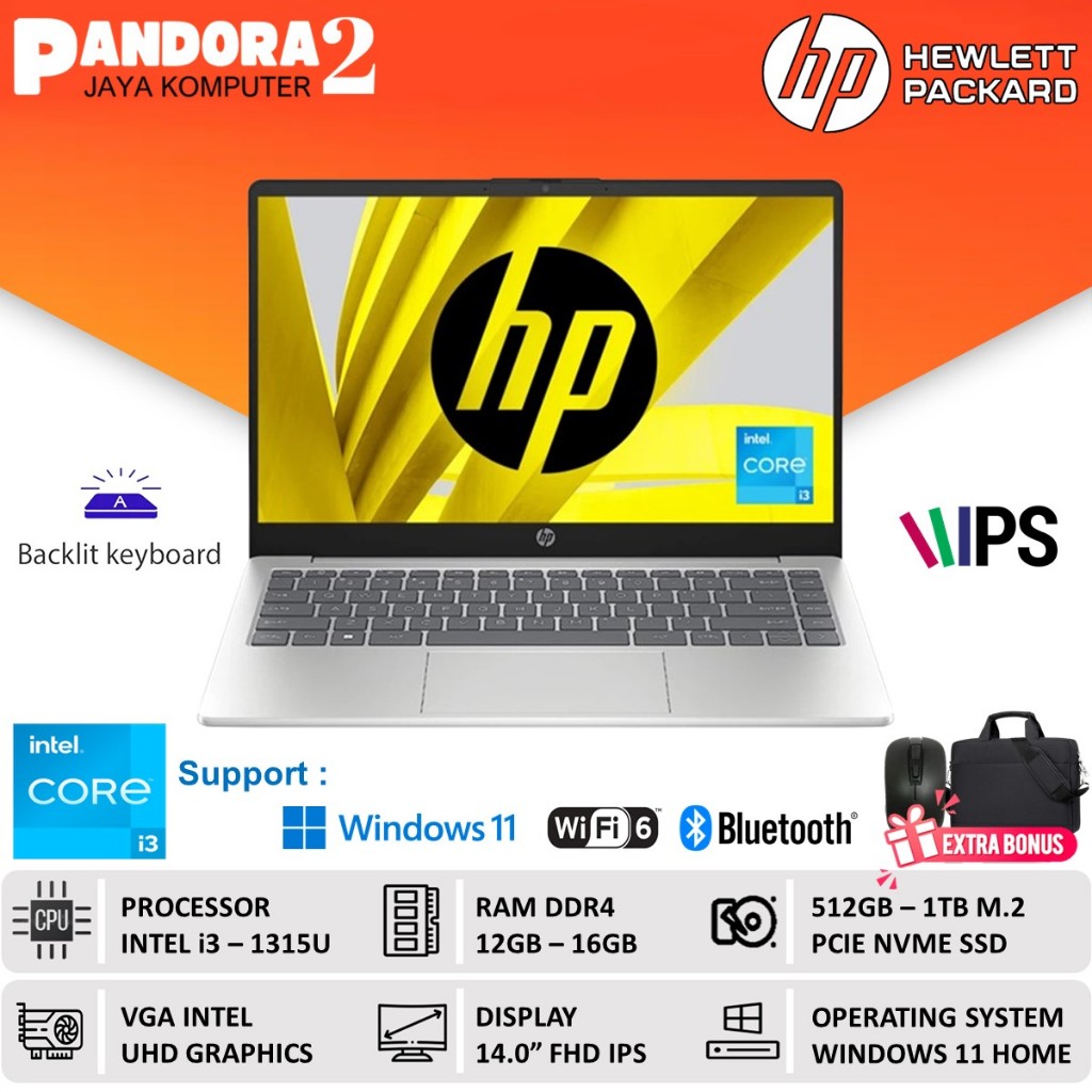 Laptop HP Core i3 Gen 13 RAM 16GB 1TB SSD 14 Inch FHD Windows 11 Baru