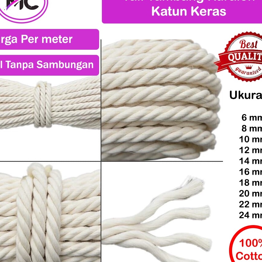 KF7 Tali Tambang Katun 18mm 2mm Warna Putih Kuralon Guralon Rope Bahan Asli Import Tampar Pengikat B