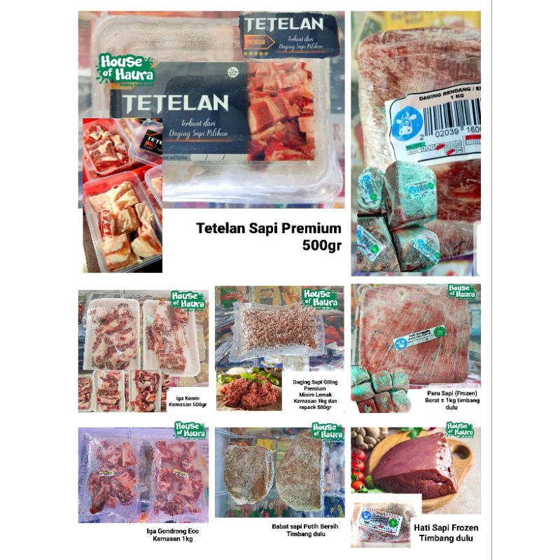 

Buntut Sapi / Hati Sapi / Paru Sapi / Babat Sapi / Tetelan sapi / Daging Rendang / Iga Gondrong / Iga sapi / daging giling / minced beef