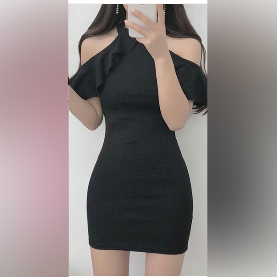 1399 Gaun Pendek Halterneck Sexy Baju LC Bodycon - Baju Seragam LC Karaoke Model Offshoulder Clubbin