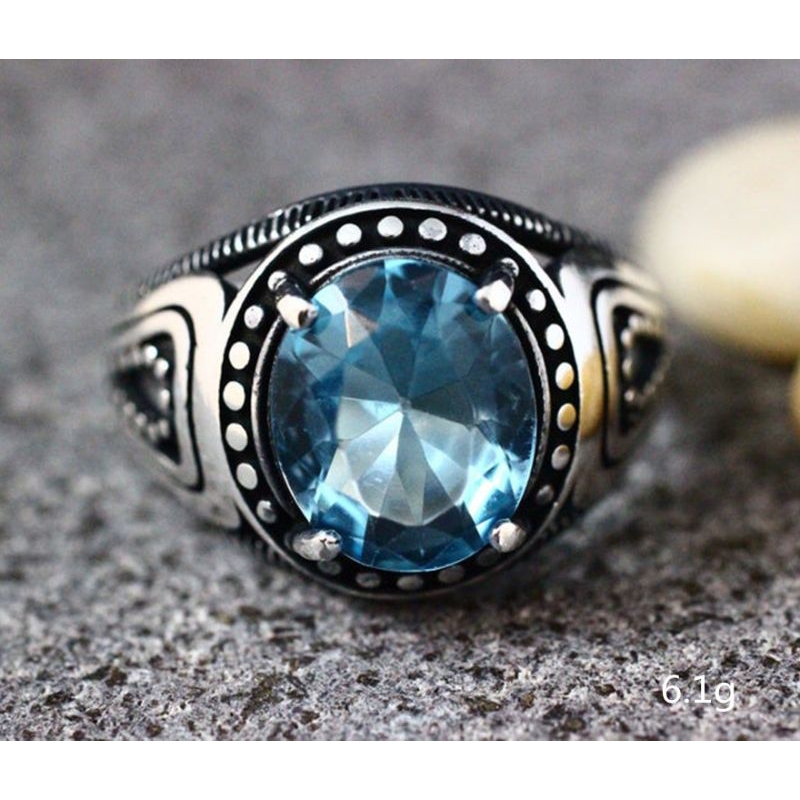 Cincin blue Safir (mata bulat kecil) ukuran uk 7 dan 8