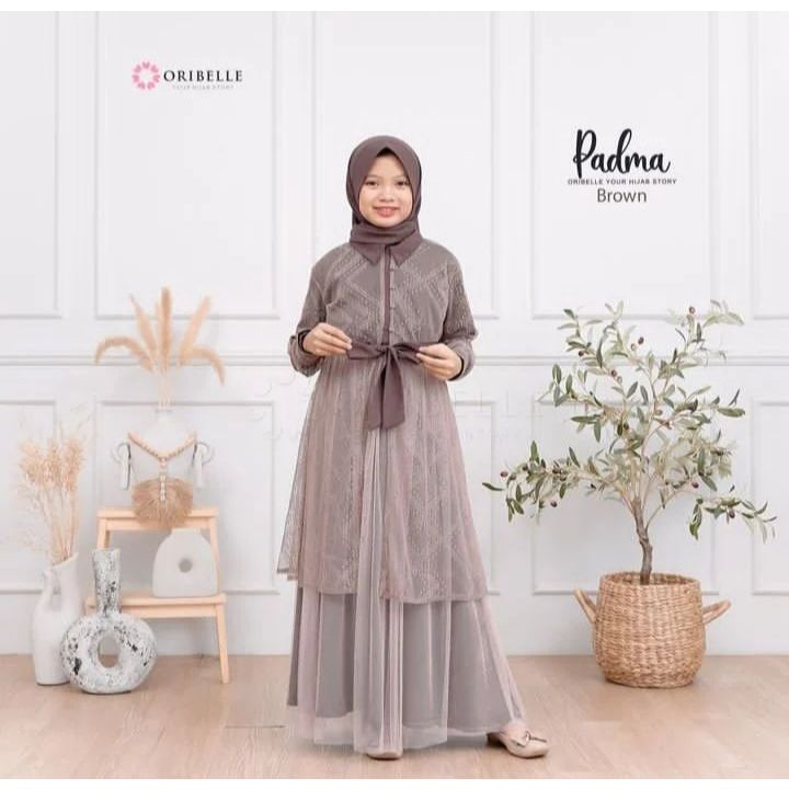 Padma Kids + Hijab Gamis anak terbaru crinkle mix tille mewah baju kondangan anak remaja perempuan u