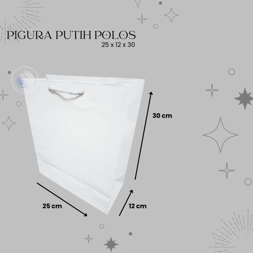 

PAPERBAG PIGORA PUTIH POLOS (size 25x12x30) PAPERBAG HAJATAN PAPERBAG SOVENIR