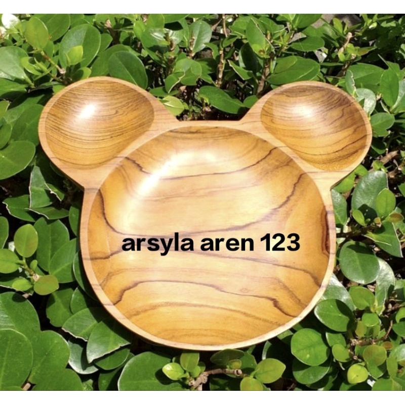 piring makan anak motif miki kayu jati