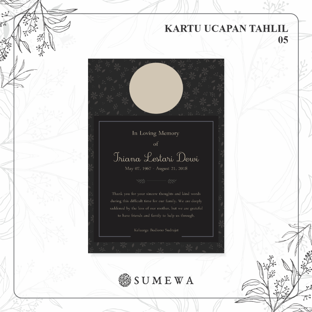 Kartu Ucapan Tahlilan / Kartu Ucapan Peringatan Meninggal 40 Hari / Kartu Ucapan Peringatan 1000 Har
