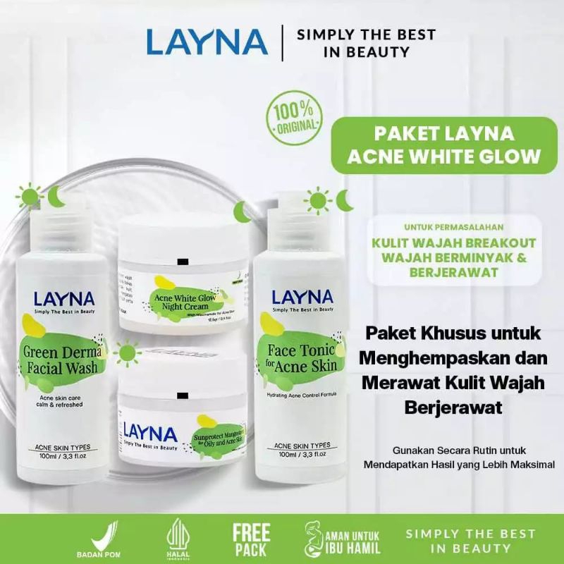 Layna Skincare Paket Acne Kulit Berjerawat / Cream Layna - Krim Jerawat Ampuh BPOM