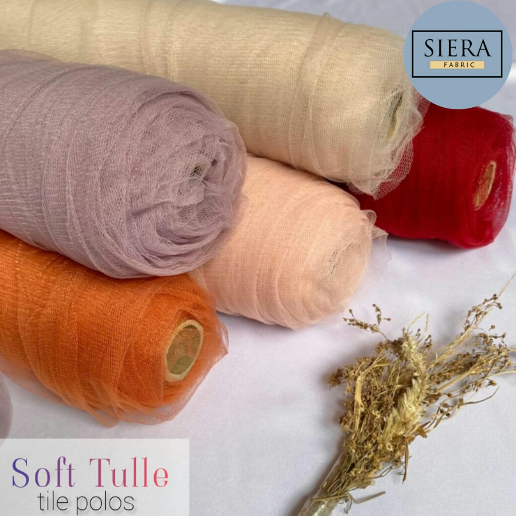 1 Roll Kain Soft Tulle / Tile Polos Bahan Kebaya / Bahan Tulle polos Premium ( 45,5 meter )