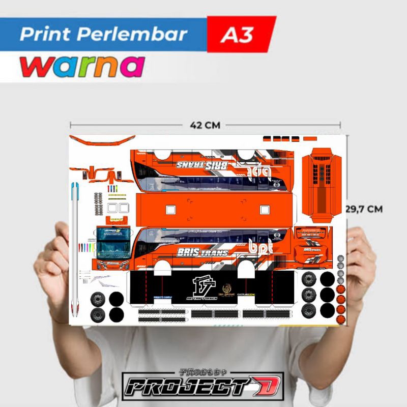 LEMBARAN POLA MINIATUR BUS BRIS TRANS JET BUS 5 SKALA 1/50