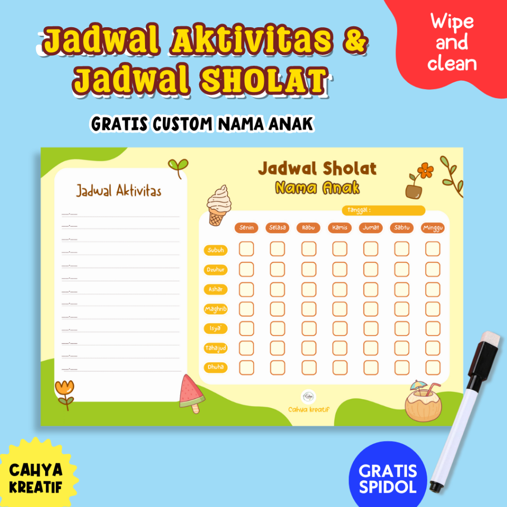 Poster Sholat Anak | POSTER JADWAL SHOLAT tracker | SHOLAT CHECKLIST