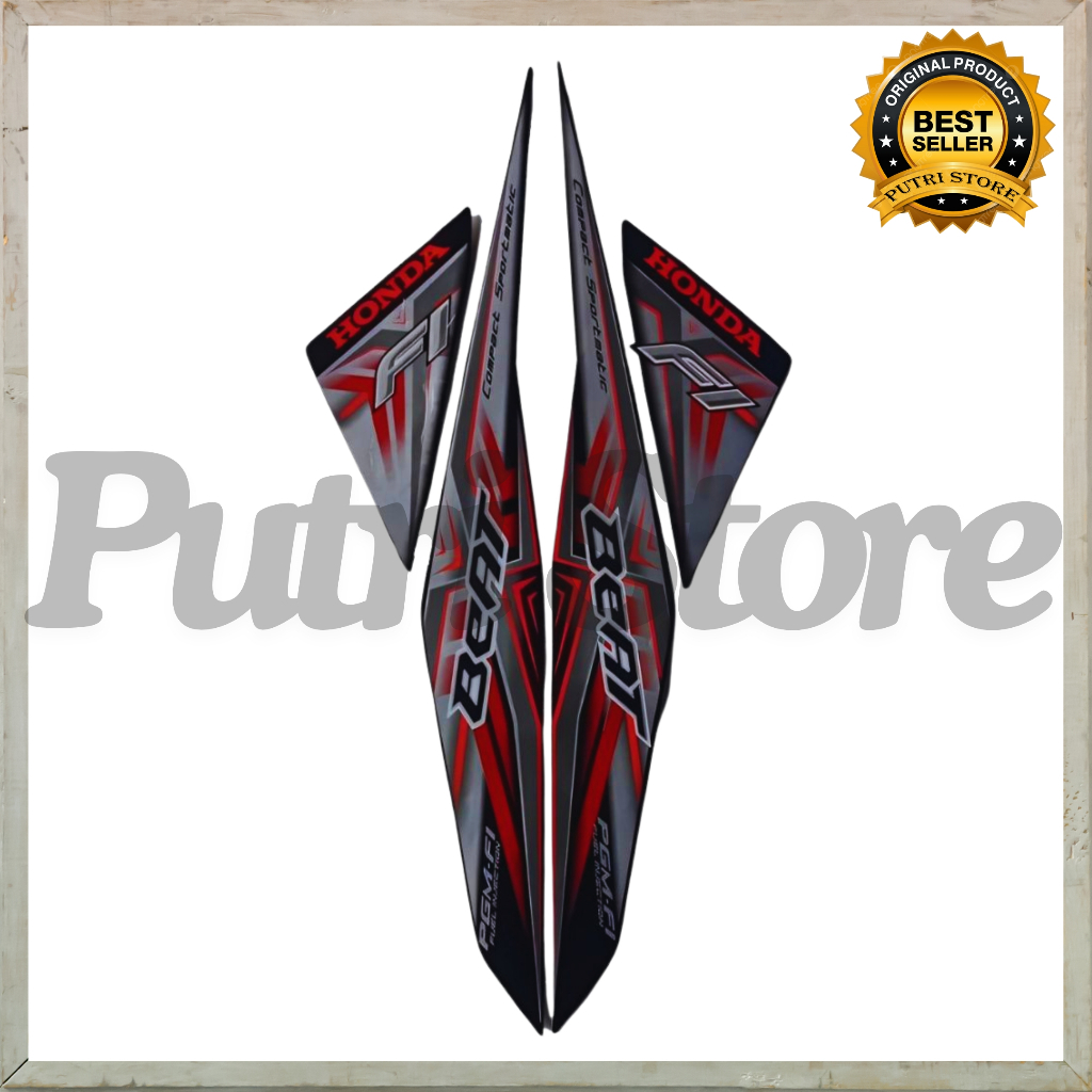 Sticker Striping Motor Honda Beat Fi 2015 Hitam Merah list body motor beat Fi 2015 Hitam Merah