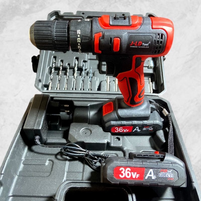 Bor Cordless JLD 36Vf 2 Baterai Kepala 13mm set impact beton Banjarmasin Original