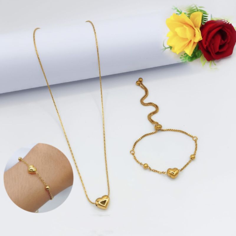 set kalung + gelang serut love titanium fashion wanita