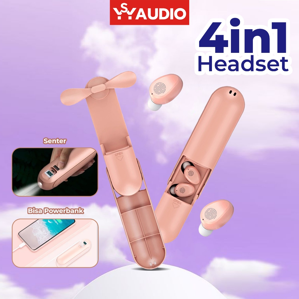 YSYaudio Bluetooth Earphone with F7 Earbuds Dan Mini Fan Dan Flashlight Dan PowerBank 2000Mah Headse