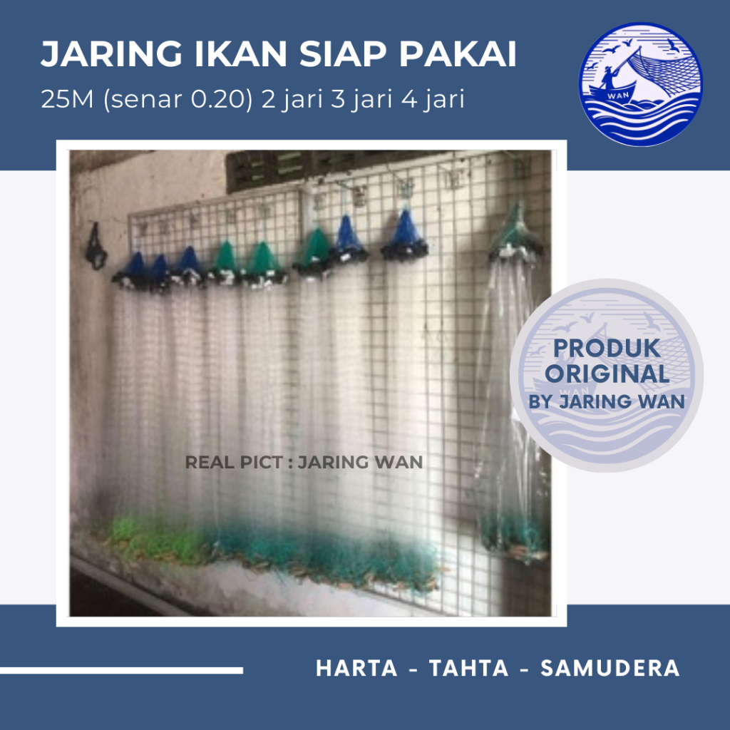 Jaring Ikan panjang 25M lubang 2 Jari 3 Jari 4 Jari (SENAR TEBAL)