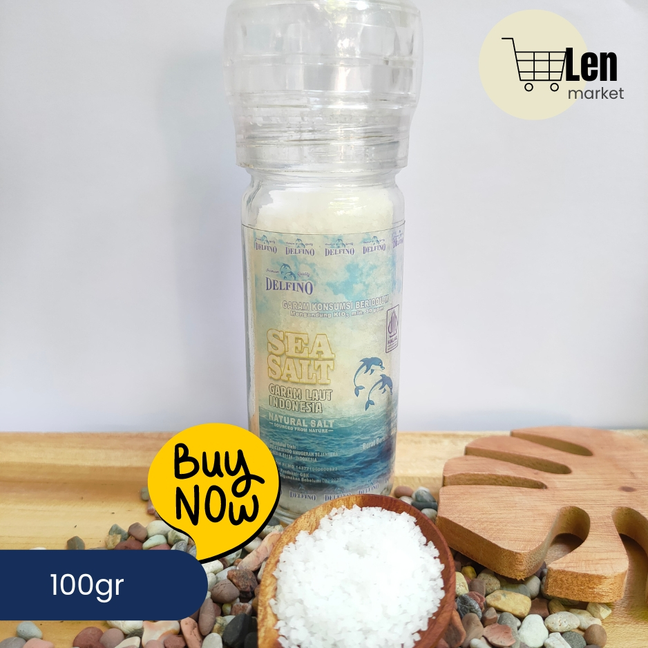 

Sea salt Delfino 100gr - Garam Kasar - Coarse Salt - Garam Laut Indonesia - Garam Organik - botol giling - botol putar