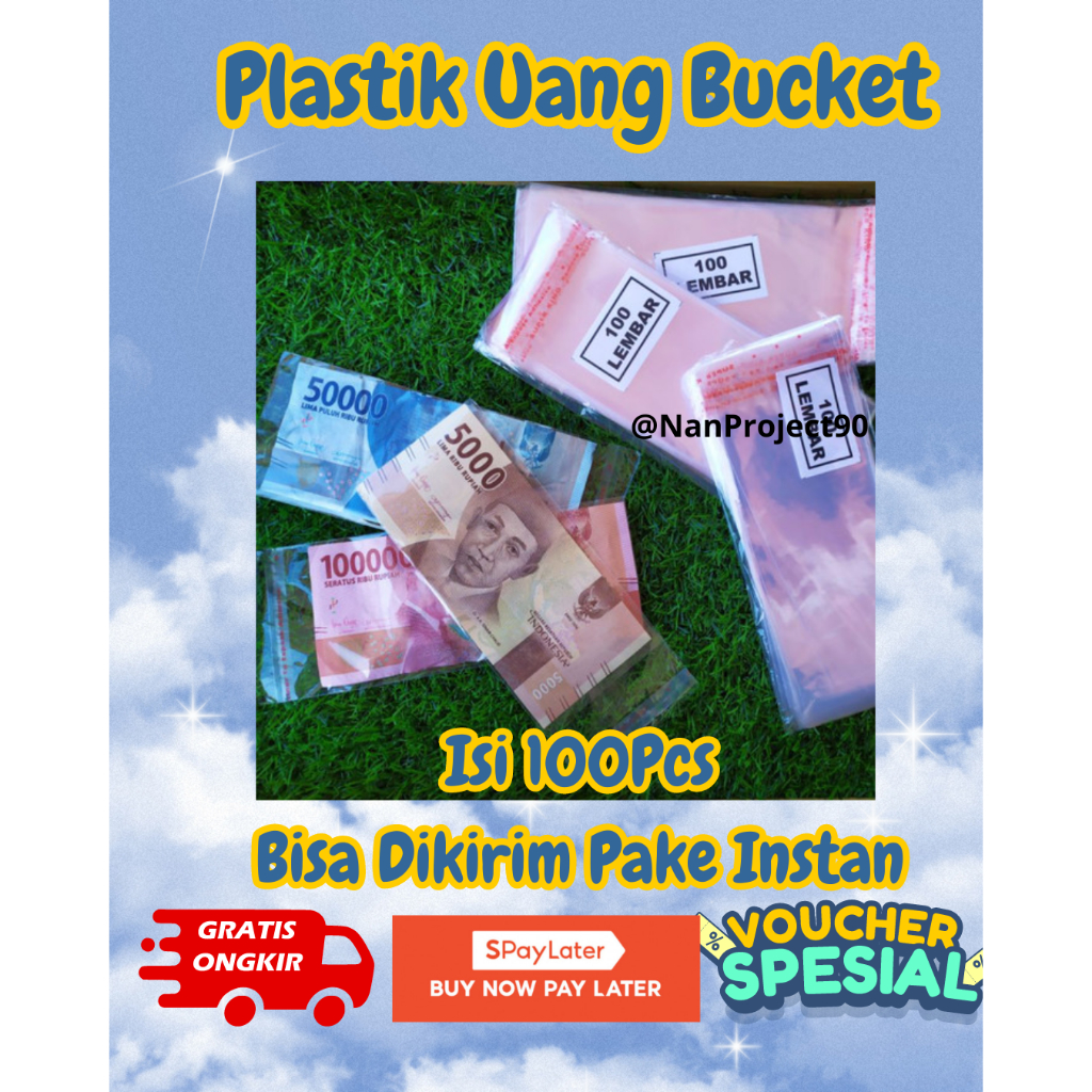 

(100 LEMBAR) Plastik OPP Uang / Money Buket Bouquet / Plastik Lem Seal Ecer Per Pcs Pak 100 Lbr