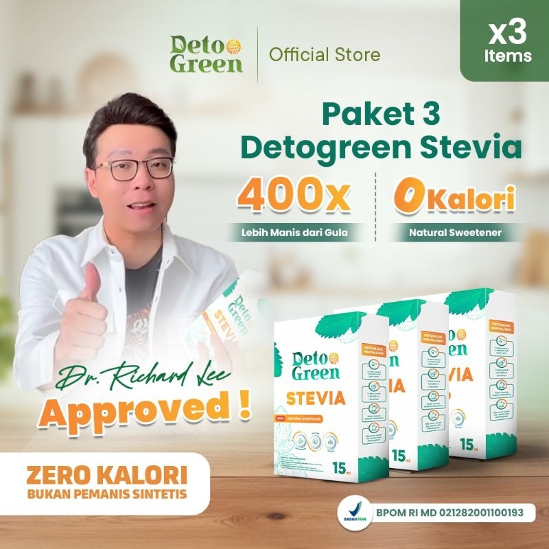 

DETOGREEN Stevia Paket 3 Natural Sweetener Pemanis Sehat Alami Cair Nol Kalori 15ml