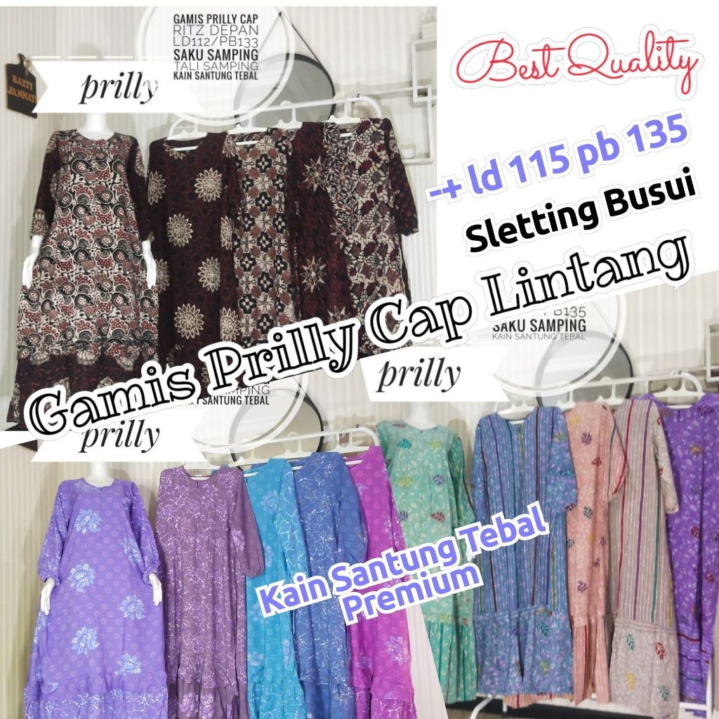 Gamis batik prilly cap lintang pekalongan sletting busui kain santung tebal