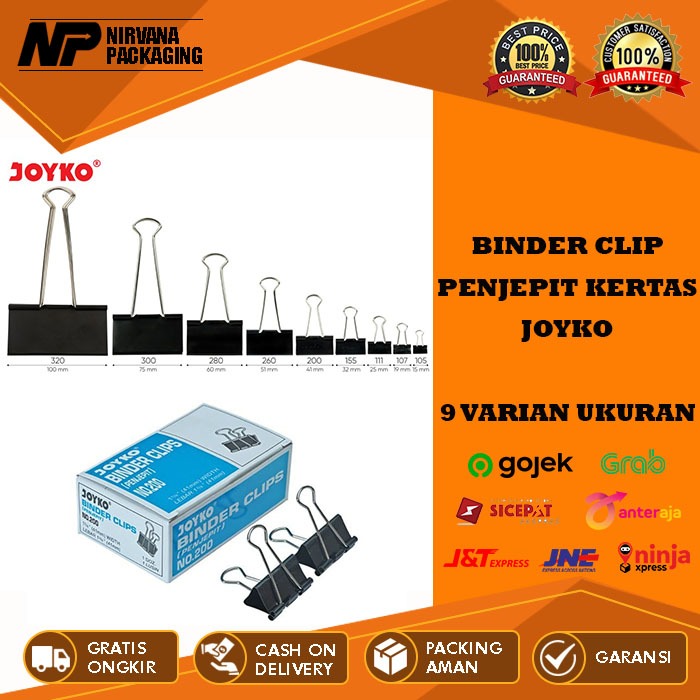 

BINDER CLIP KLIP PENJEPIT KERTAS 105 107 111 155 200 260 280 300 320 UKURAN BESAR SEDANG KECIL JOYKO