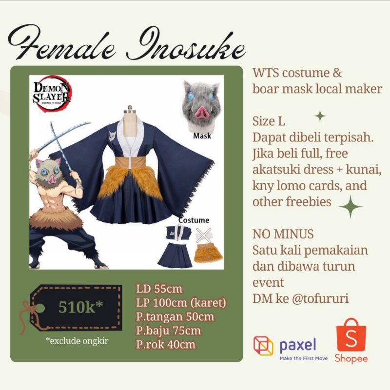 PRELOVED Boar Mask Inosuke & Fem. Cosplay Costume