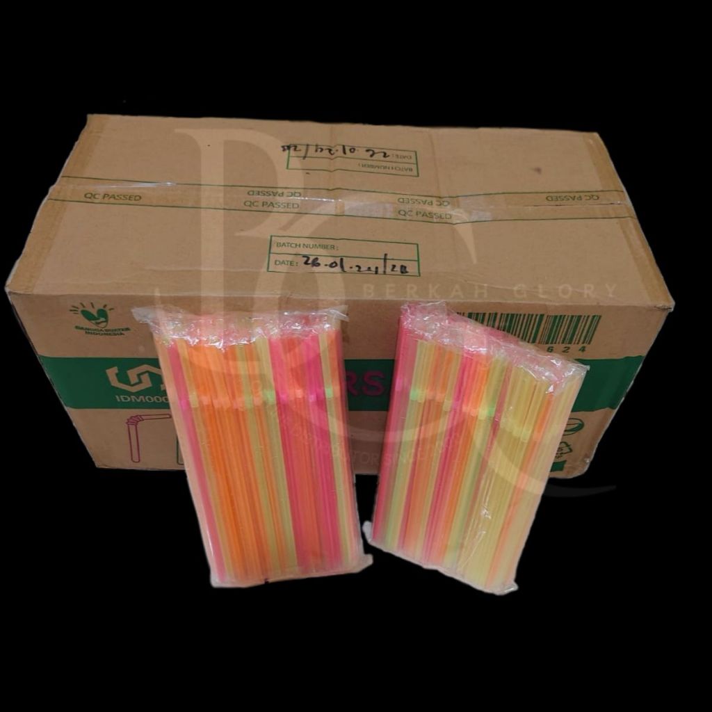 sedotan bengkok steril neon / sedotan neon / sedotan hygenis bengkok / sedotan bungkus plastik