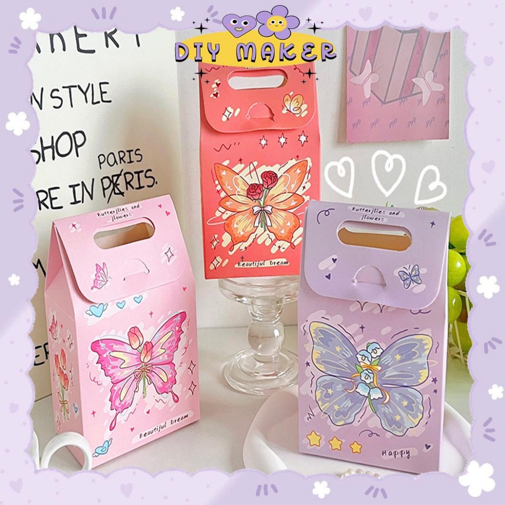 

DM Paper Bag Kotak Tas Kado Hadiah Ulang Tahun Aesthetic Motif Kupu Kupu Bag Hampers Gift Box ST32