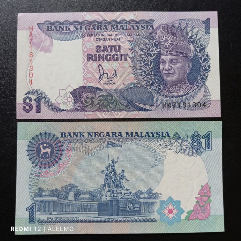 uang kertas kuno 1 ringgit malaysia tahun 1986 seperti baru utuh asli