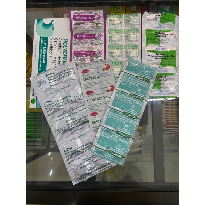 obat asam lambung/ maagh Polycrol forte, Hufamagh plus, Carsida, Berlosid, Anflat, Samtacid, Trianta