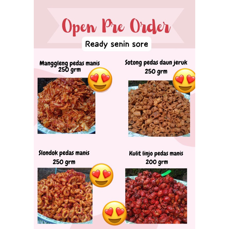 

Cemilan Manggleng Sotong Slondok Kulit Mlinjo Belut Tepung