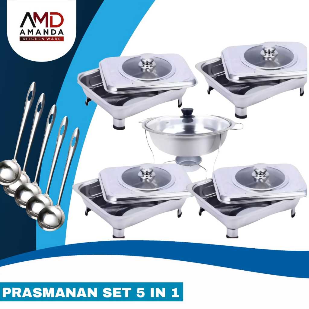 Set Prasmanan BMW Stainless 10 Pcs dengan Wadah Kotak Motif Batik dan Tungku Kompor - Kaca