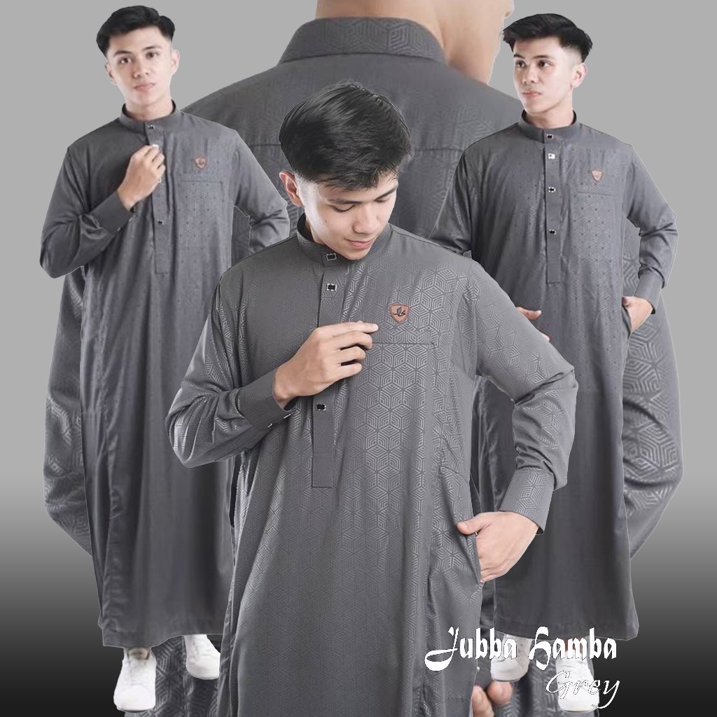 Willy MAKKA Jubah Embos Exsagonal Premium Katun Toyobo  Gamis Pria Muslim Lengan Panjang Manset Grey