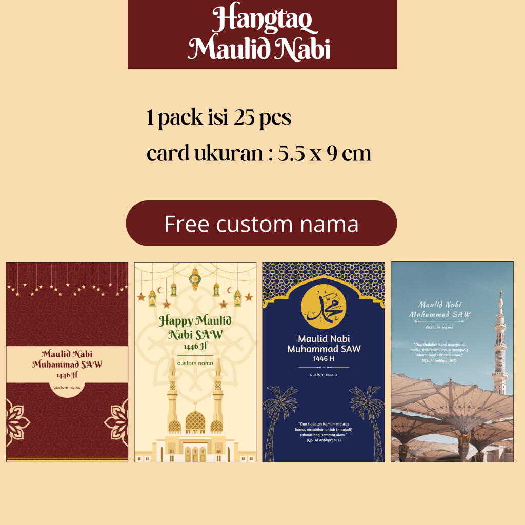 Kartu Ucapan Custom Nama | Hangtaq 25 Pcs | Maulid Nabi Muhammad SAW | Maulidan | maulid