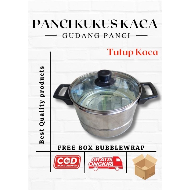 Panci Nasi Kukus Tutup Kaca 22-26cm