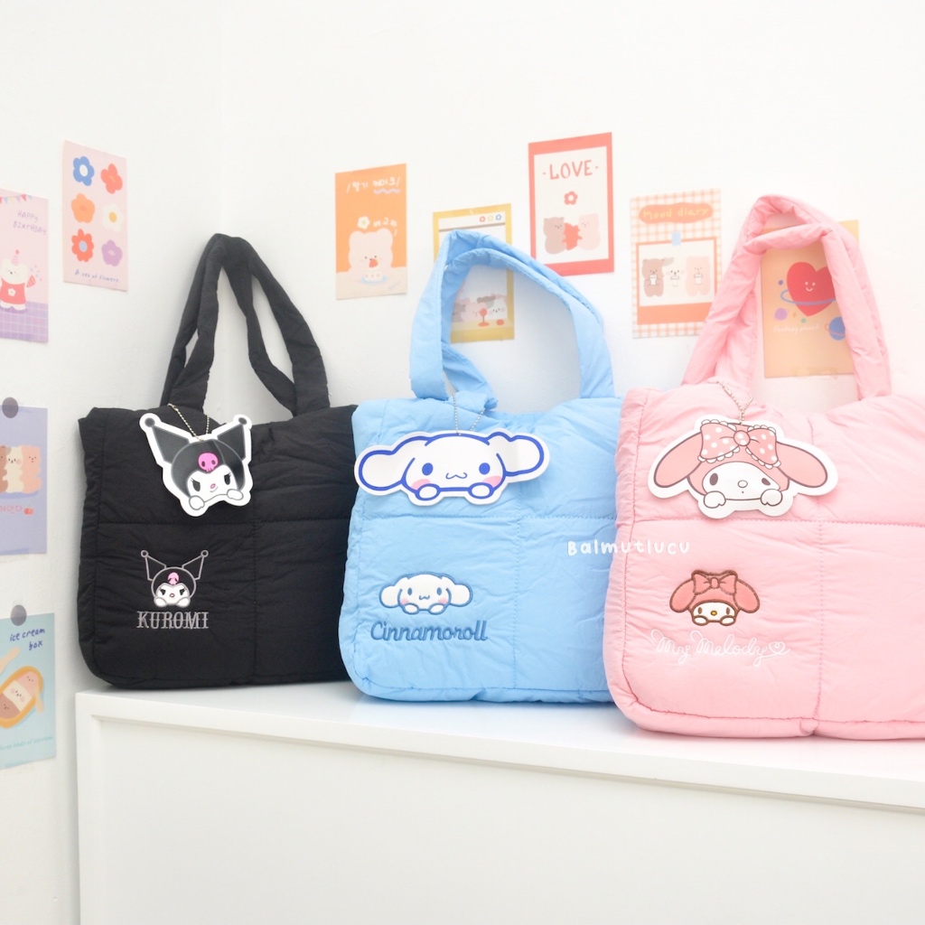 BALMUTLUCU | Tote Bag Puffer Quilted Cinnamoroll My Melody Kuromi | Tas Jinjing Kerja Kuliah Sekolah